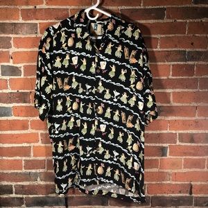 Hawaiian Shirt Black Hula Girls 100% Rayon